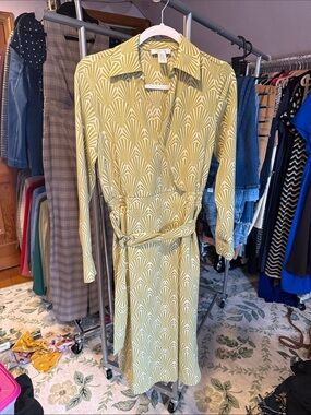 London Times Geometric Long Sleeve Wrap Dress